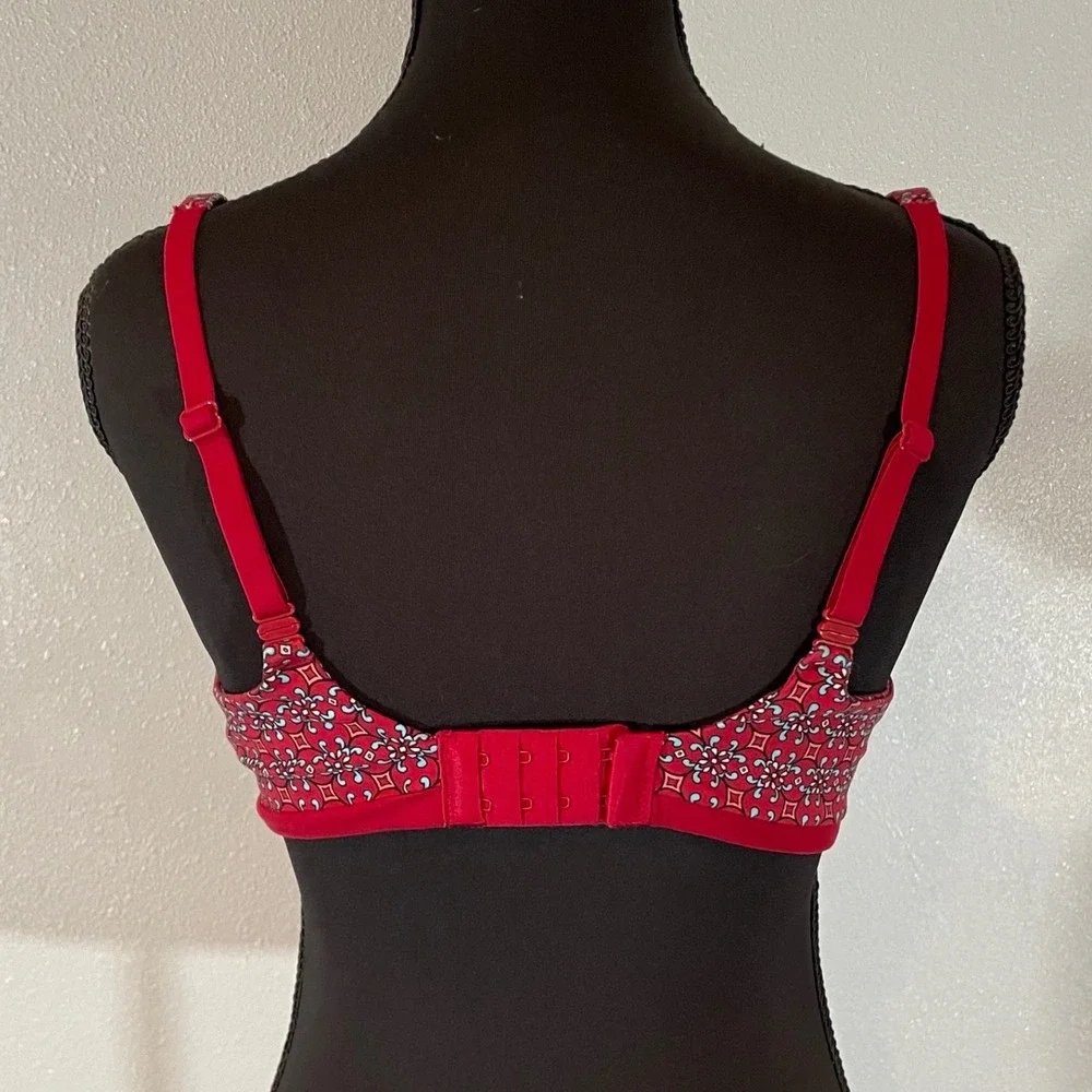 VICTORIAS SECRET Body by Victoria Lined Perfect Coverage Red Floral Lace Bra 36C